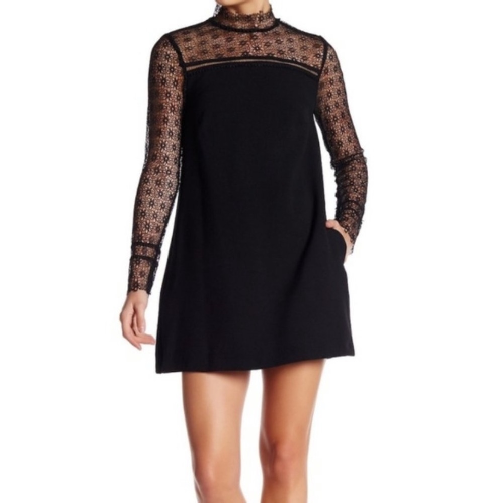 High neck long sleeve lace dress
